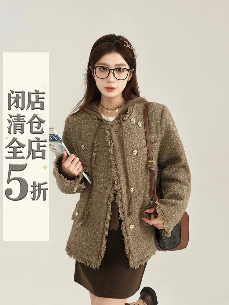

Yang Bubble round Neck Short Jacket Women's Slimming Fashion Small Fragrance Style Polyester Fiber Long Sleeve Coat