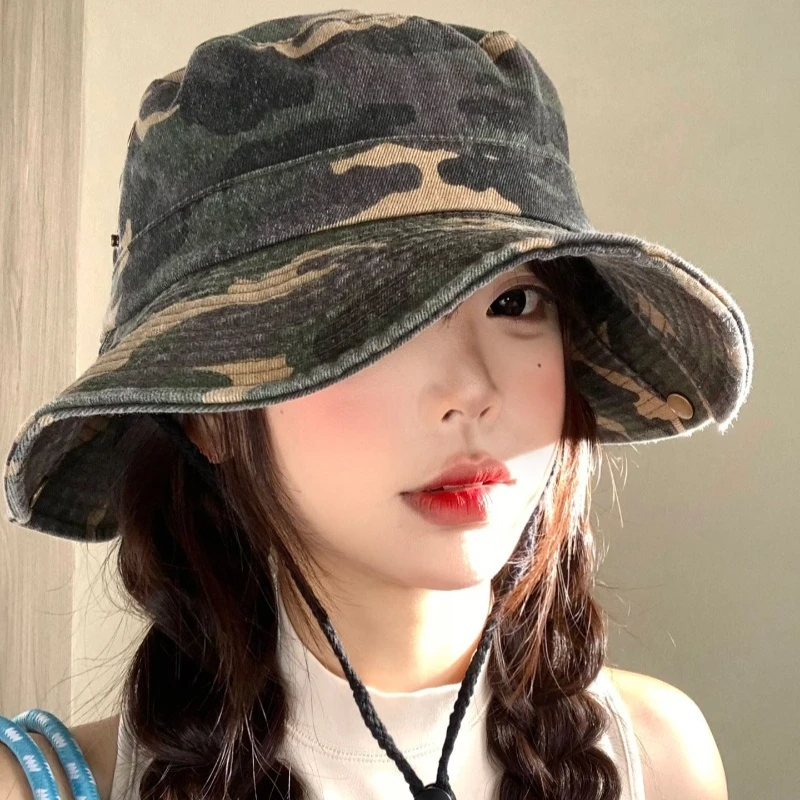 Neuer amerikanischer Camouflage-Fischerhut mit großer Krempe für Herren und Damen – ideal für Frühling und Sommer, Outdoor, Wandern, Camping, Sonnenschutz – Detail 3