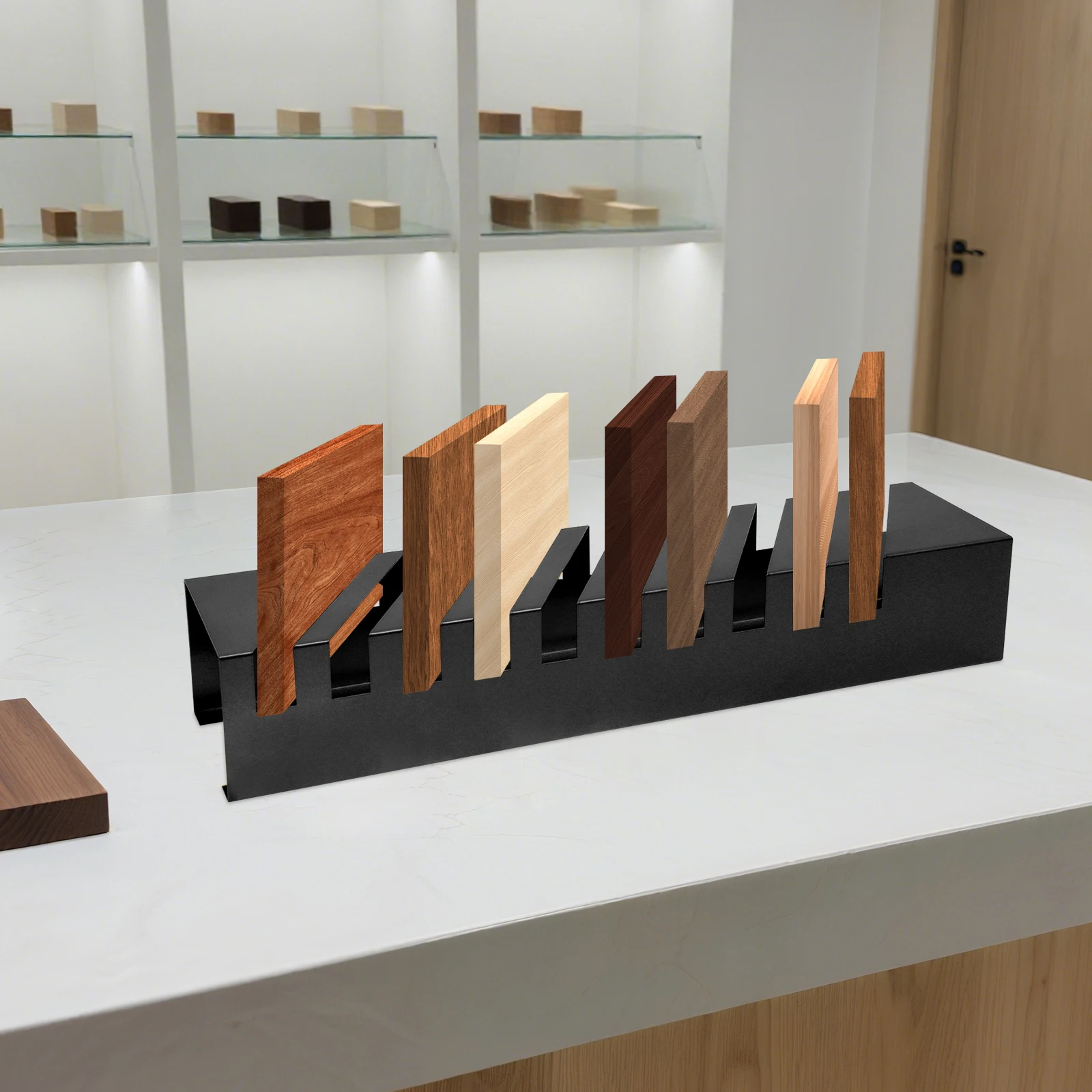 

Black Iron 60x13x10cm Diagonal Stone Sample Display Rack with 10 Slots and 45 Inclined Design Ceramic Tile Display Rack