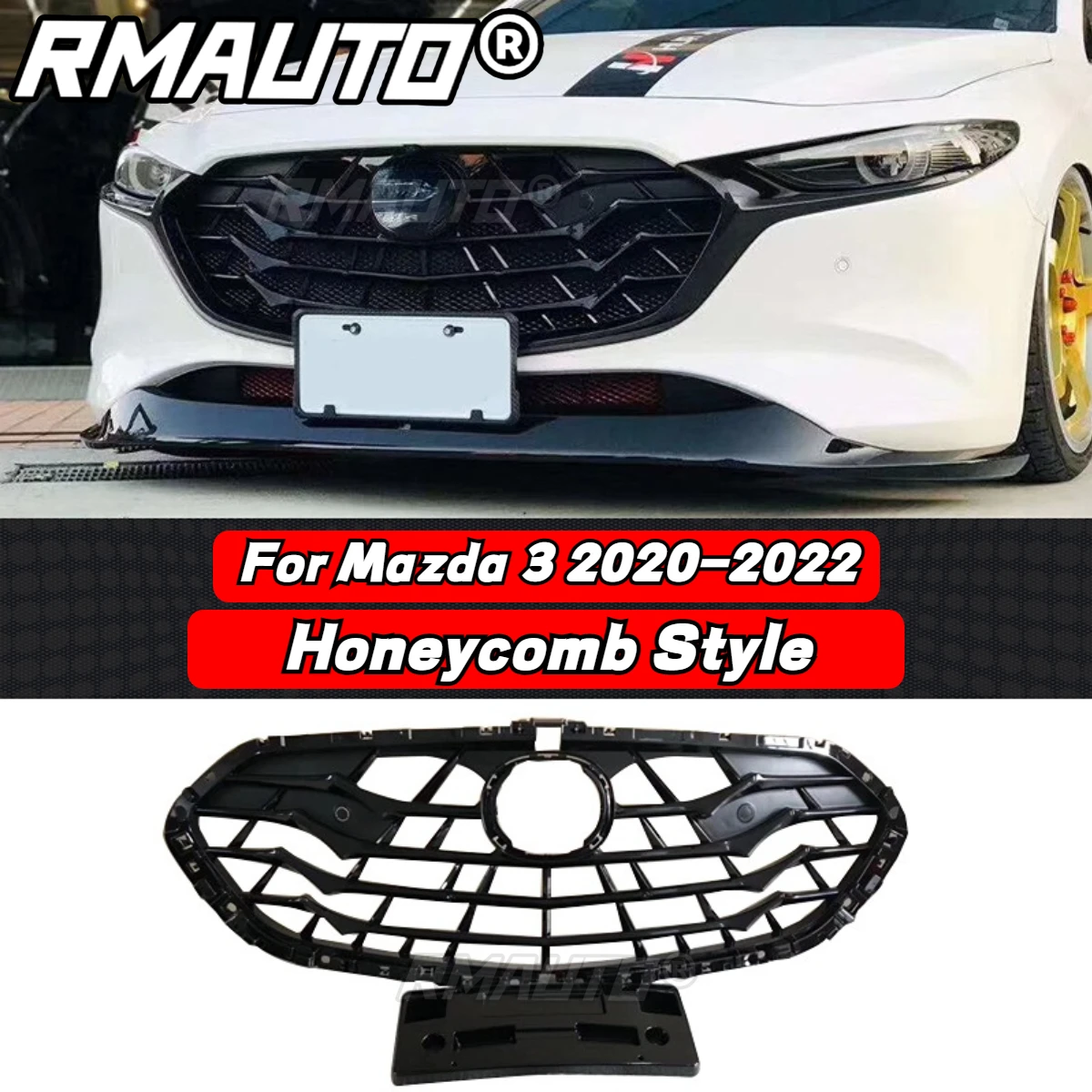 For Mazda 3 Axela 2020-2022 JDM Style Racing Grill Front Bumper Grille Honeycomb Mesh Body Kit For Mazda 3 Axela Car Accessories