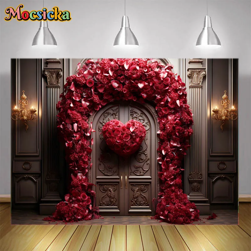 

Mocsicka Photography Backdrops Rose Arch Vintage Wall Valentine's Day Wedding Supplies Adult Portrait Photo Backdrops Photobooth