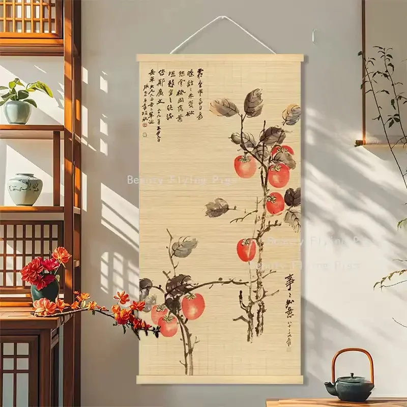 1pc Bamboo Painting Wall Background Painting Bamboo Scroll Painting Stamp Home Decoration Chinese Style Hanging Paintings