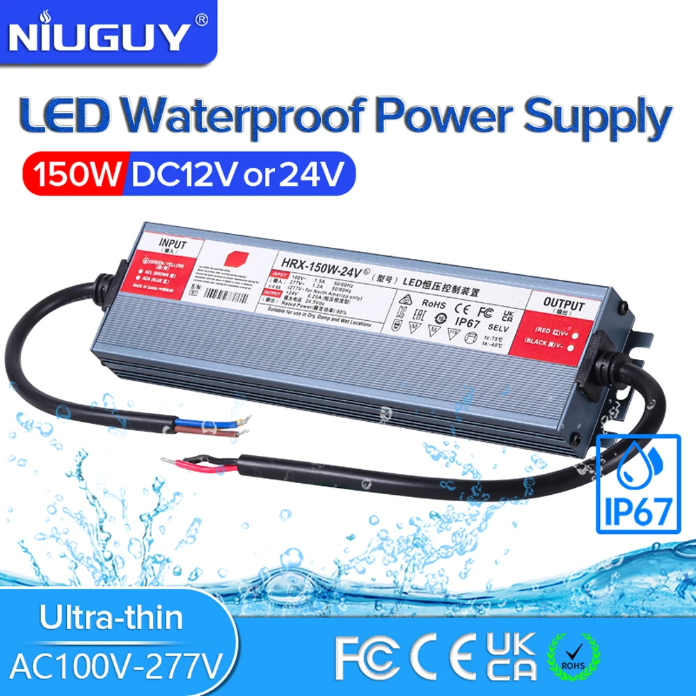 

IP67 waterproof LED power supply outdoor 150W AC100-277V TO DC12V 24V 6.2A 12.5A outdoor adapter for lighting