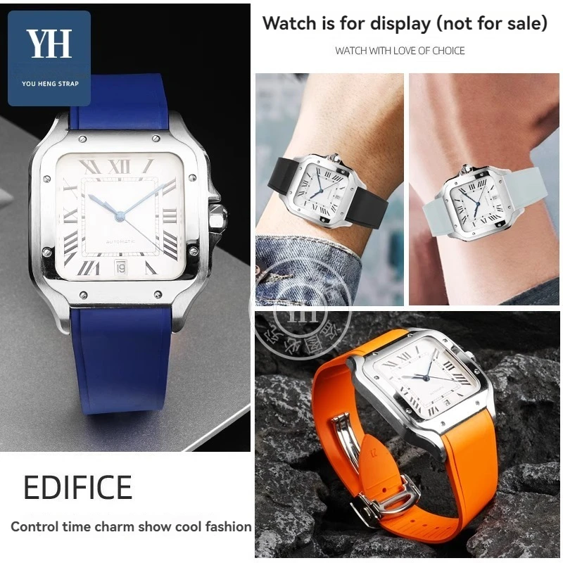 18.5mm 21mm Quick Release FKM Rubber Strap for Cartier SantosWSSA0009 WSSA0018 Fashion Fluororubber Belt Men Women Watchband