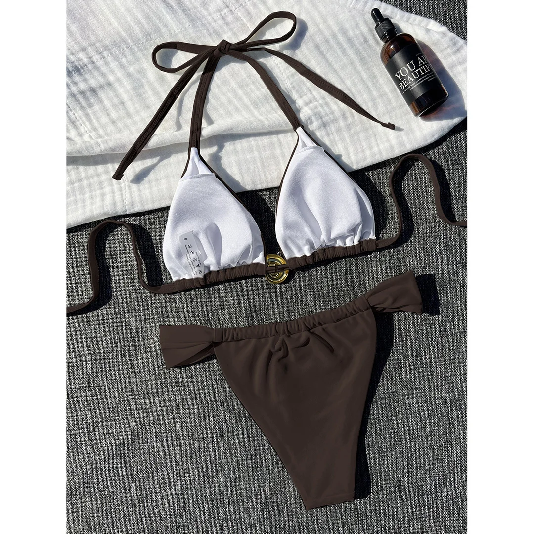 2026 Halter High-Cut Leg Weißer Bikini Damen-Badeanzug Zweiteiliger Bikini-Set mit Polsterung Badebekleidung Badeanzug V6837 – Detail 10
