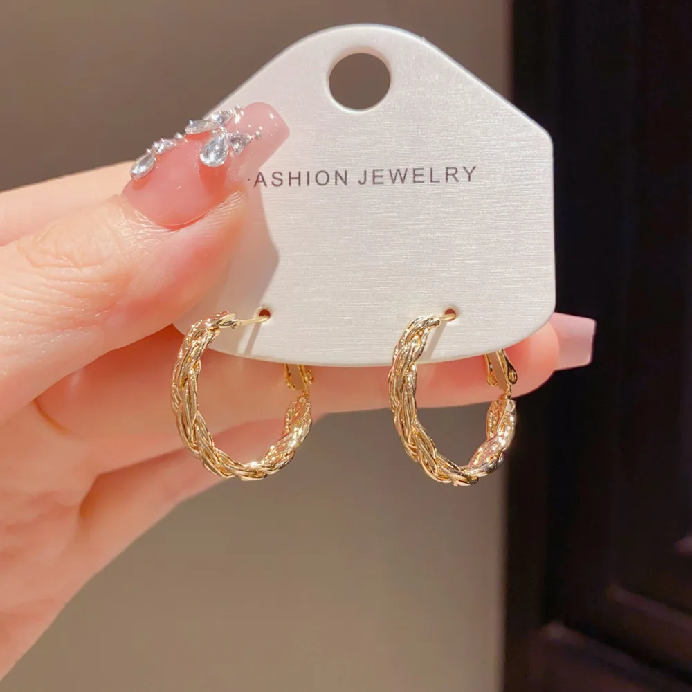 Fashionable 14k Gold Plated Metal Fried Dough Twists Hoop Earrings For Women Party Vintage Fine Jewelry Exaggeration Accessories