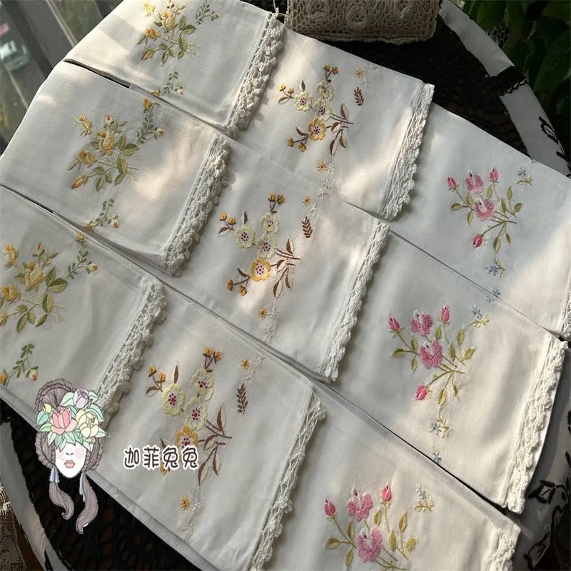 2PCS 35X59CM Cotton and Linen American Retro Hand-embroidered Fabric Sofa Arm Towel Cover Towel Hand Towel Universal Cover