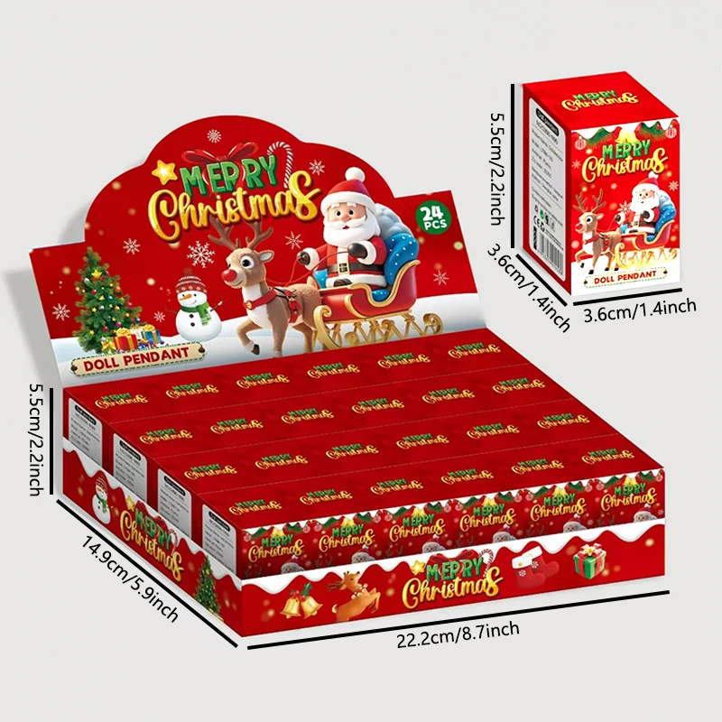 24pcs Halloween  Christmas Blind Box Keychain Set Holiday Character Collection Featuring Santa Snowman & Reindeer Designs