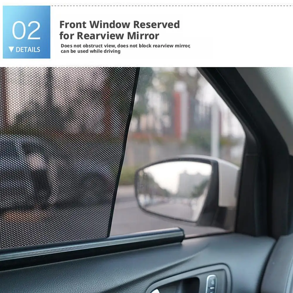 Einziehbarer Auto-Seitenfenster-Sonnenschutz UV-Wärmeblocker Sichtschutz-Netz Sonnenblende Sonnenschutz für Universalfahrzeuge Neu – Detail 12