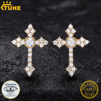 TUHE Unisex High Quality D VVS Moissanite Cross Earrings For Women Men's Real 925 Silver Iced Out Jewelry Gifts