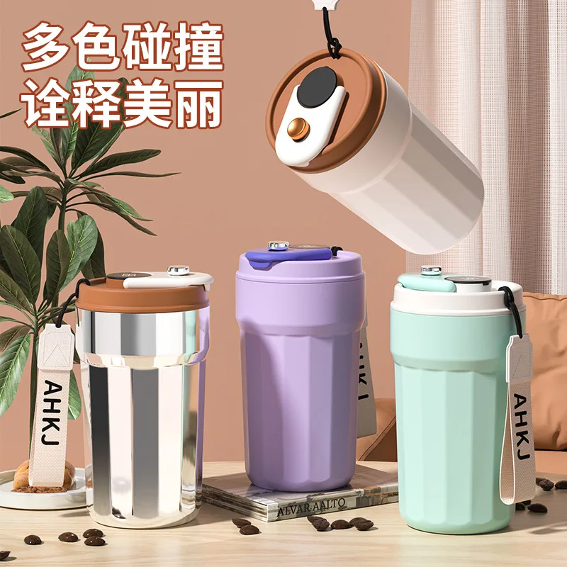 

Portable ceramic inner cup coffee cup with high aesthetic value, lock buckle water cup, intelligent 316 stainless steel lifting