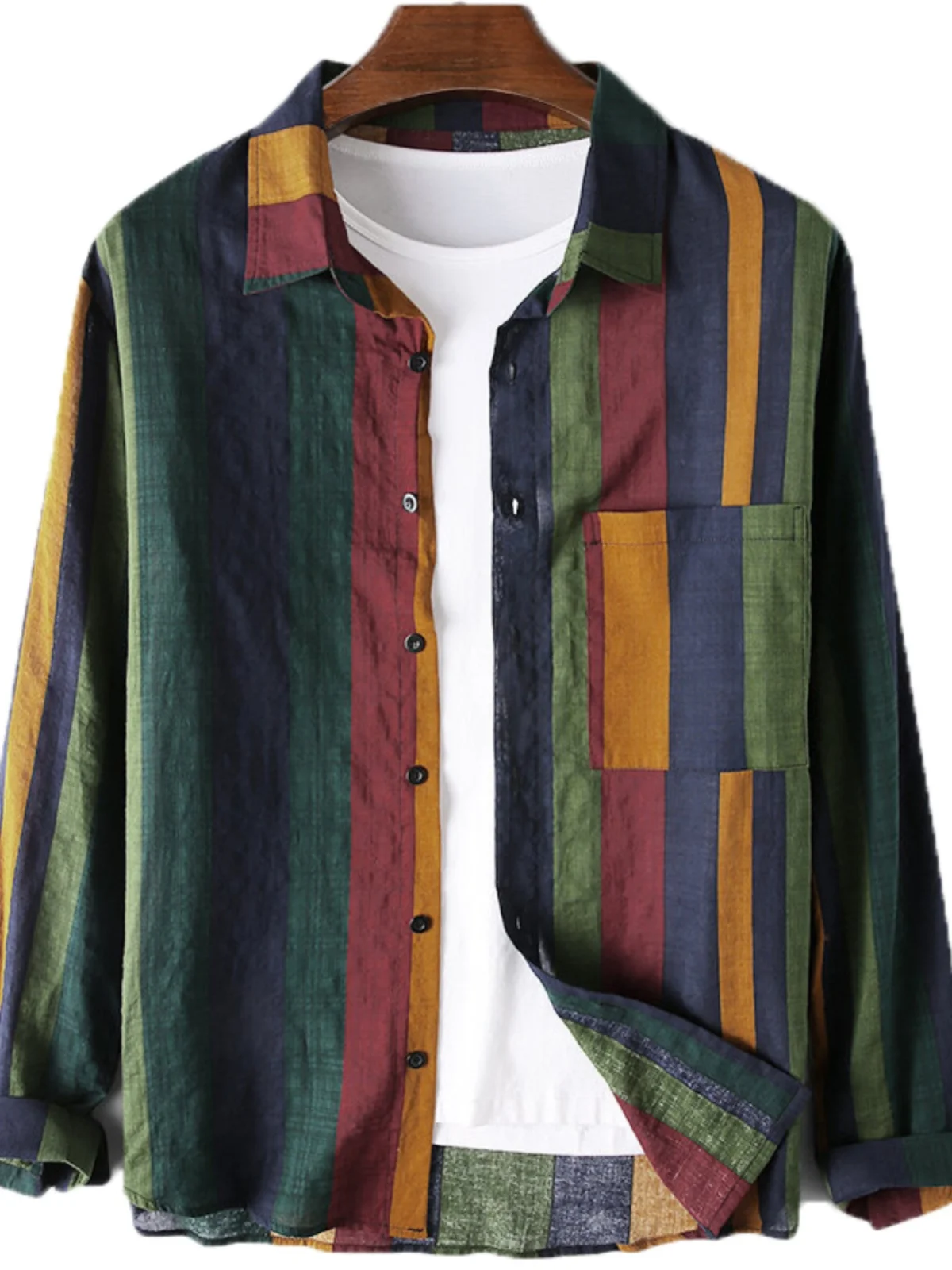 

Полосатый лацкан Long Sve irt Youthful Summer Faion Moisture ng Дышащий свободный крой European Sle irt