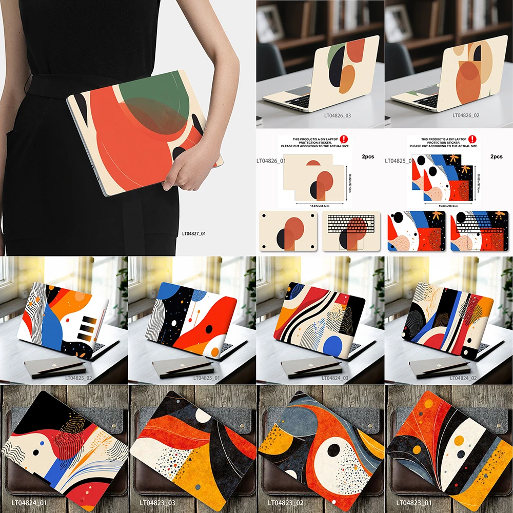 Morandi Geometric Laptop Skin Sticker, Waterproof Vinyl Decal for 12-17 inch MacBook HP Lenovo Dell Notebook