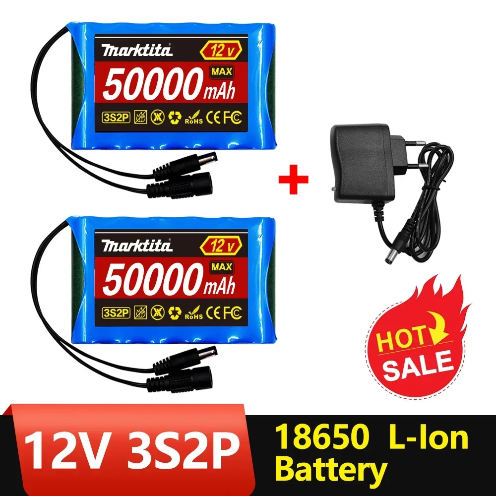 

18650 3S2P 12V 50000mah Original Lithium Ion Battery DC 12.6V 50Ah Rechargeable CCTV, Camera Monitor Replacement Battery+Charger