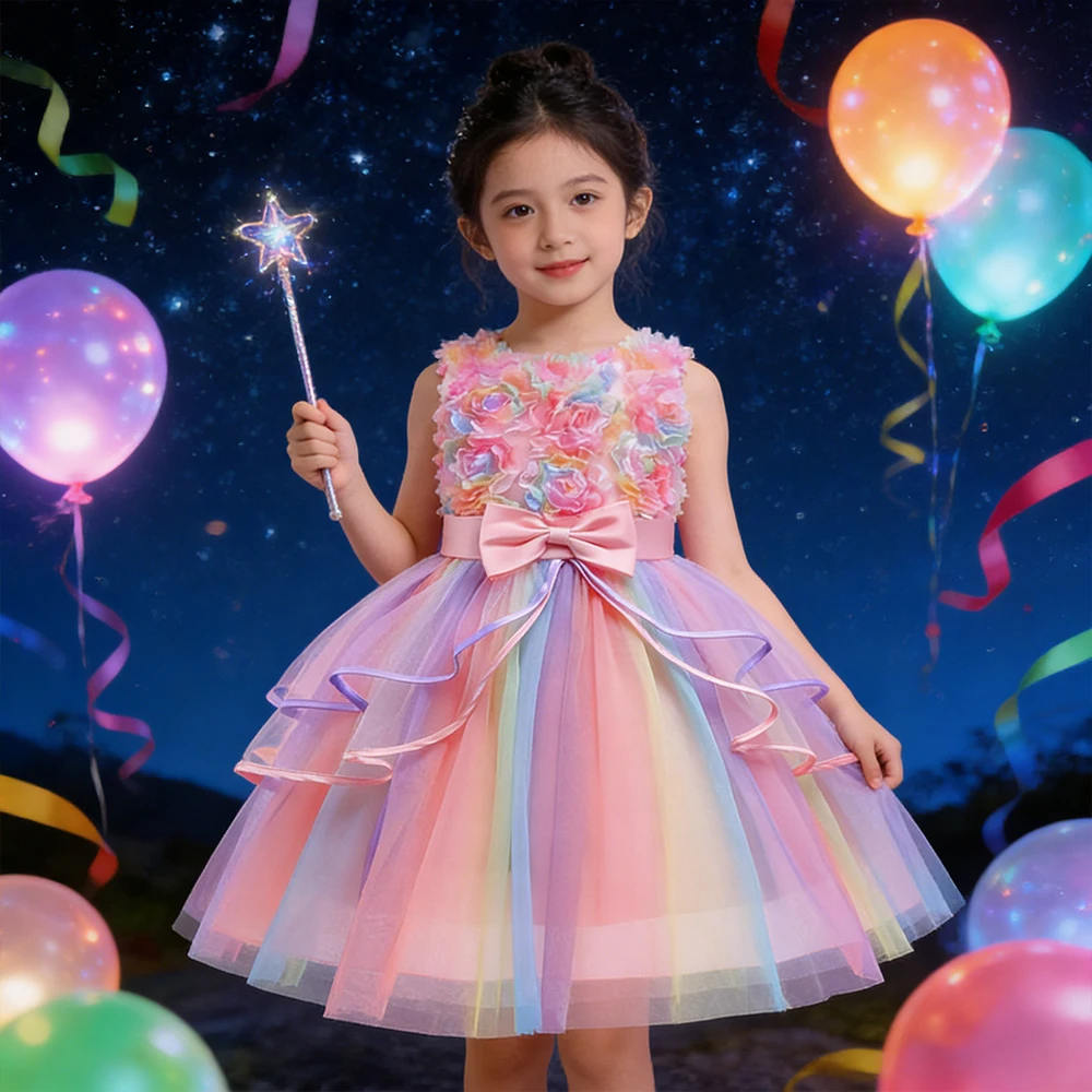 Baby Girl Clothes Flower Wedding Dress Bowknot Princess Dress Girls Carnival Party Dresses Cake Tutu Dress Kids Birthday Dress