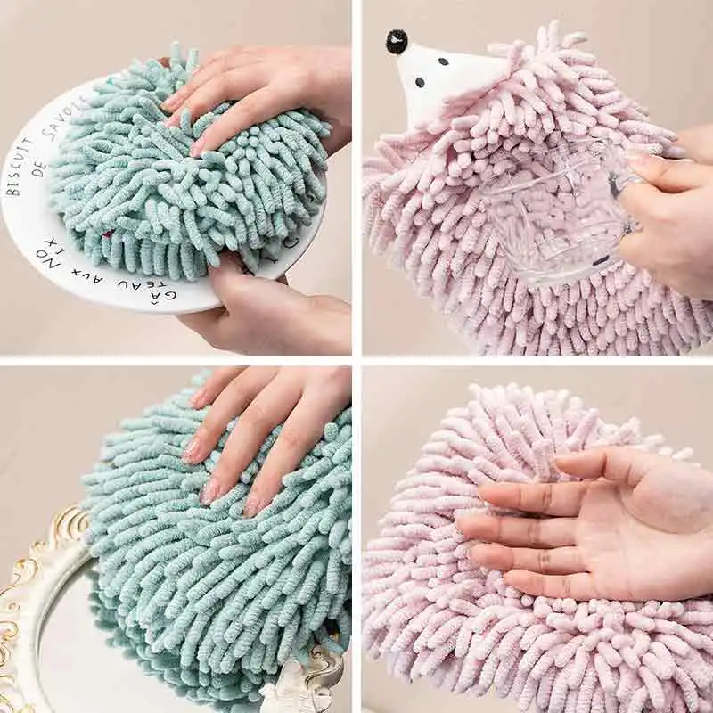 Cartoon Hedgehog Chenille Hand Towel Hanging Absorbent Thickened Children'S Creative Hand Towel Kitchen Sink Multi-Function