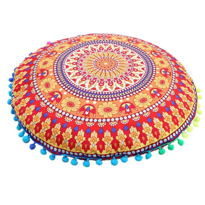 2 Stuks Mandala Vloer Kussens Case Bohemian Meditatie Kussenhoes Ronde Bloemenprint Poef Retro Boho Wandtapijt Kussensloop 43Cm