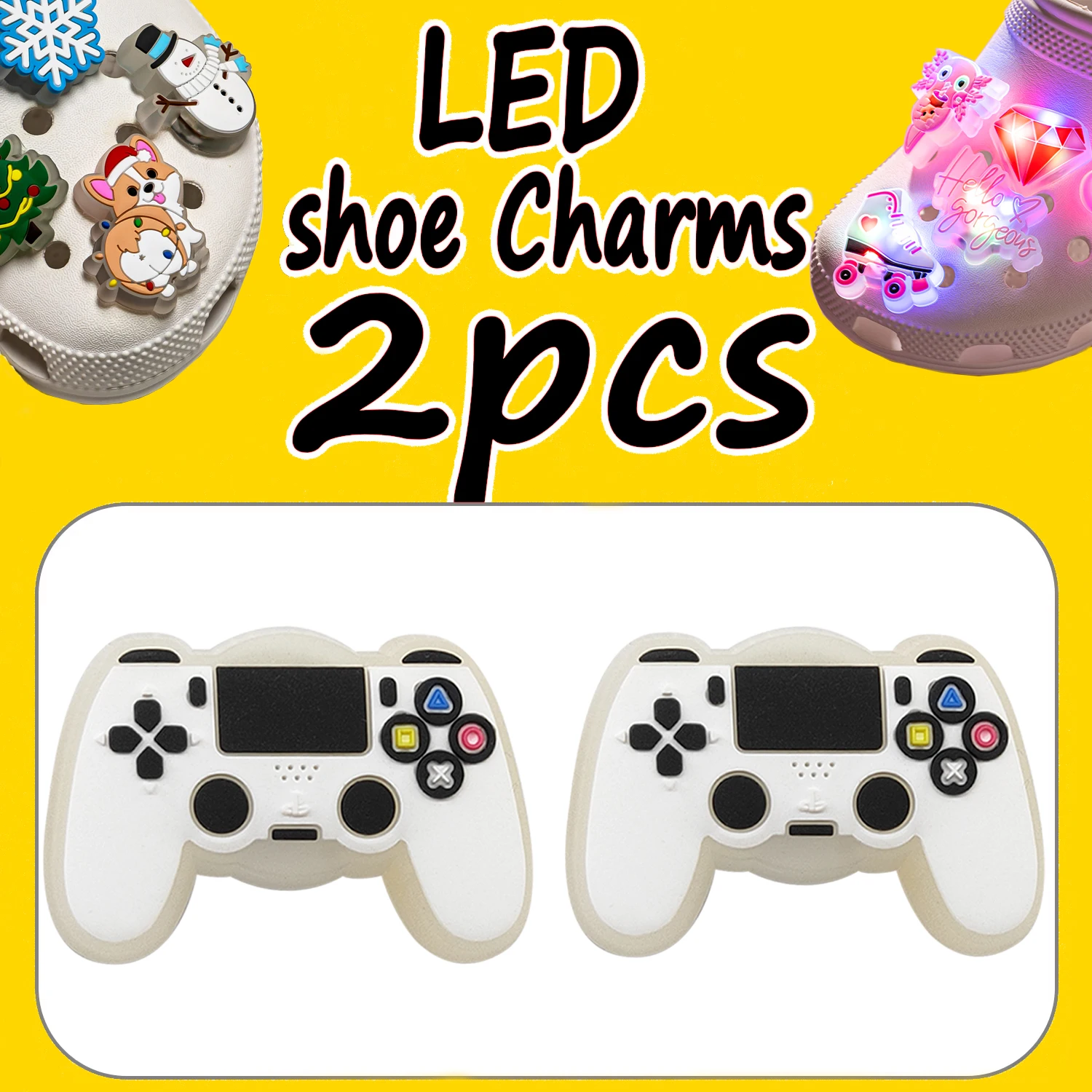 2PCS LED Pins for Kids Lighted Shoe Charms Animals Game Controller Shoe Accessories Duck Cat Decoration Buckle Girl Boy Ornament