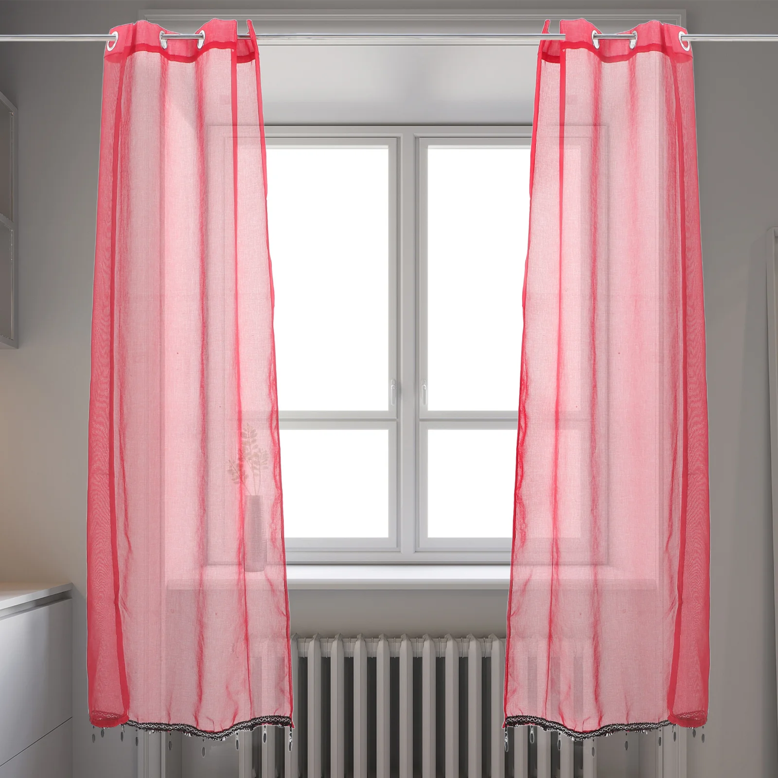 

2pcs Solid Color Sheer Curtains For Living Room Christmas Transparent Window Treatments Easy Install Holiday Decor Red Snowflake