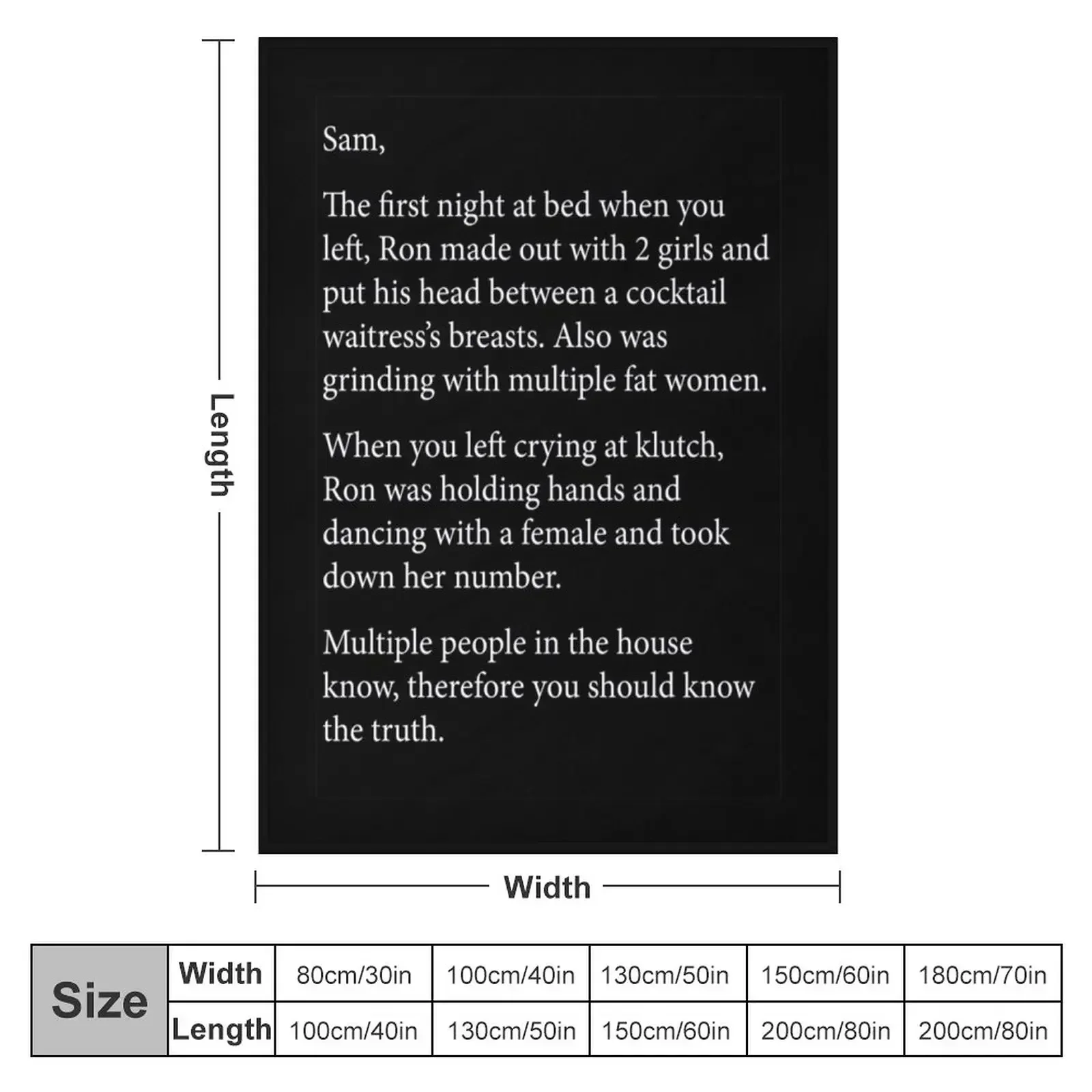 Anonymous Letter to Sammi full text (Jersey Shore) (Dark Mode) Throw Blanket couch cozy soft plush fuzzy picnic outdoor blanket