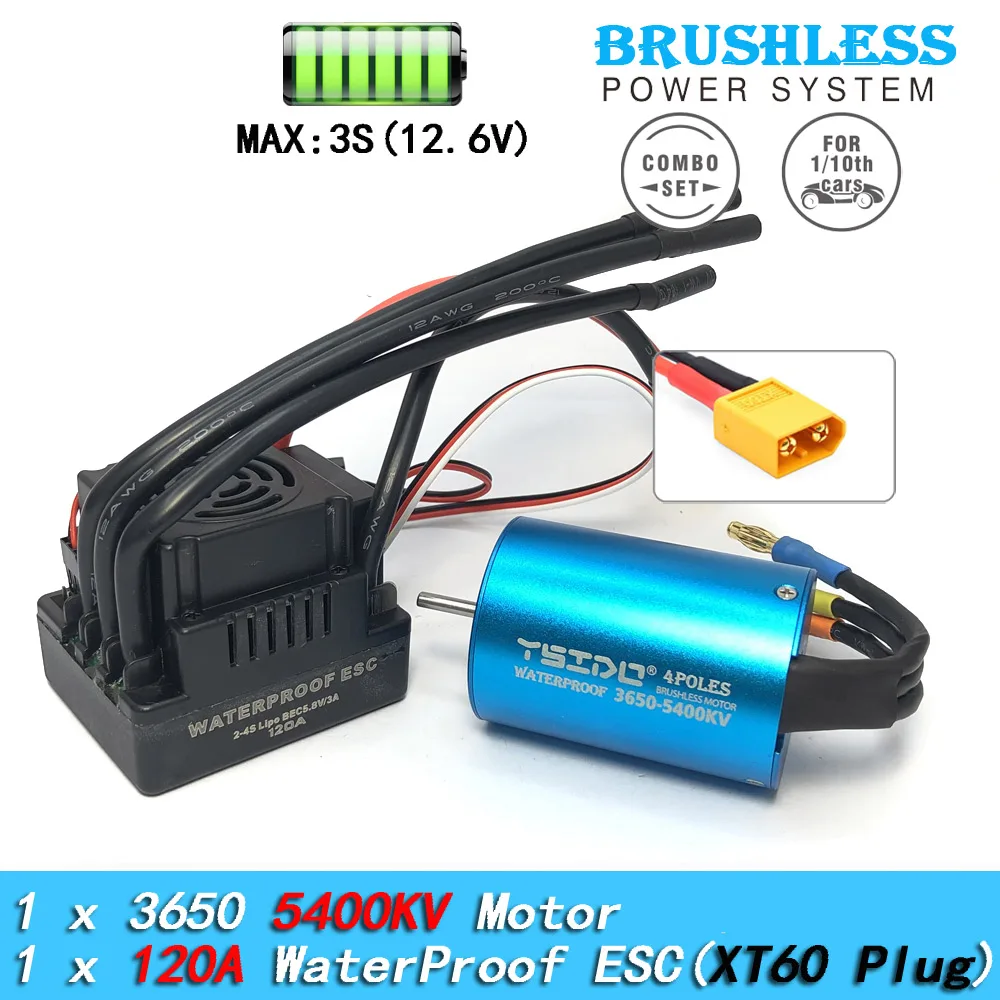 YSIDO 3650 Combo 5400KV 3600KV Borstelloze Motor 60A/80A/120A ESC voor 1/10 Traxxas HSP Tamiya Arrma RedCat RC Monster Truck auto