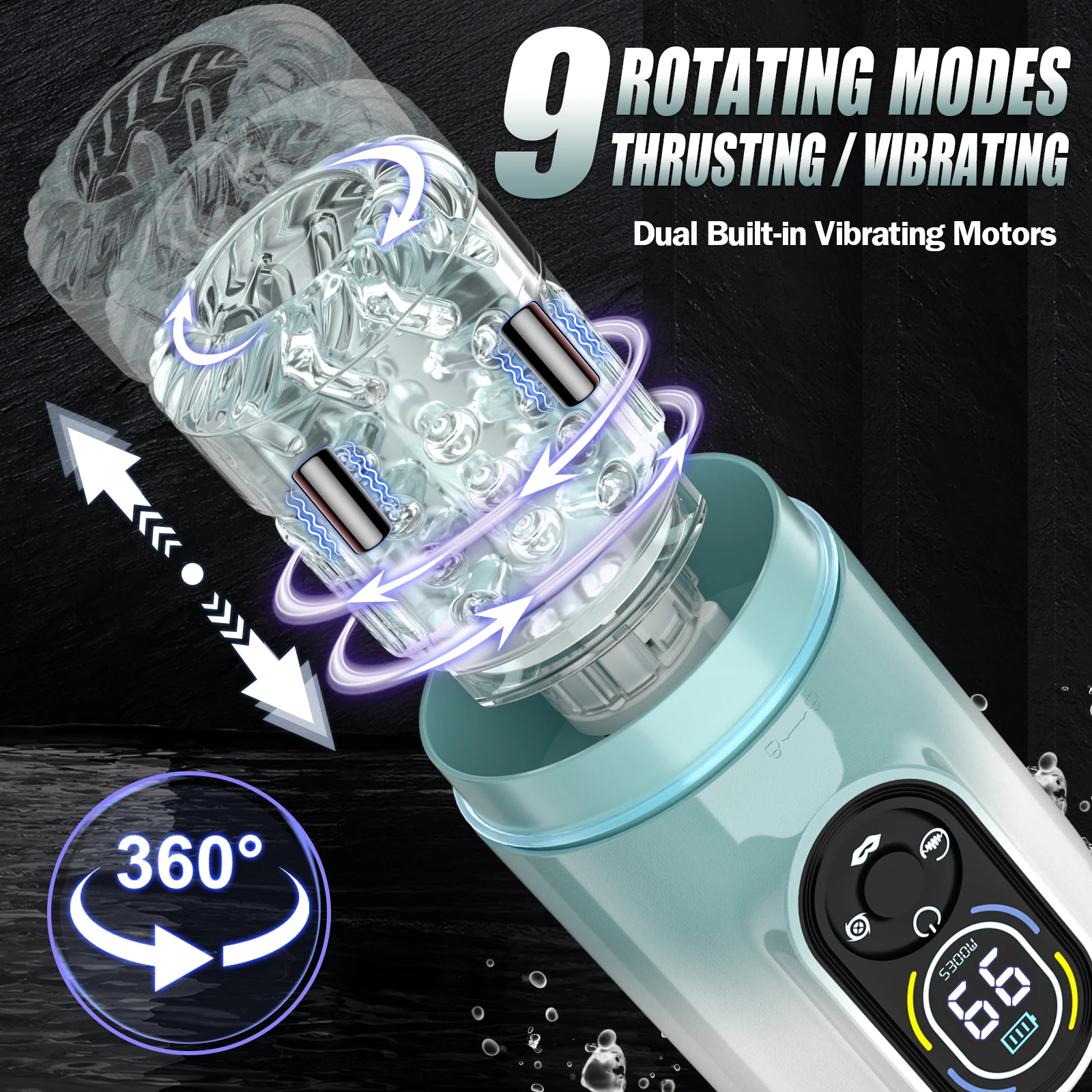 Automatic Male Masturbator 9 Vibrating Thrusting Rotation Sucking Licking Function LED Display Vacuum Penis Pump Sex Toy for Men view 3