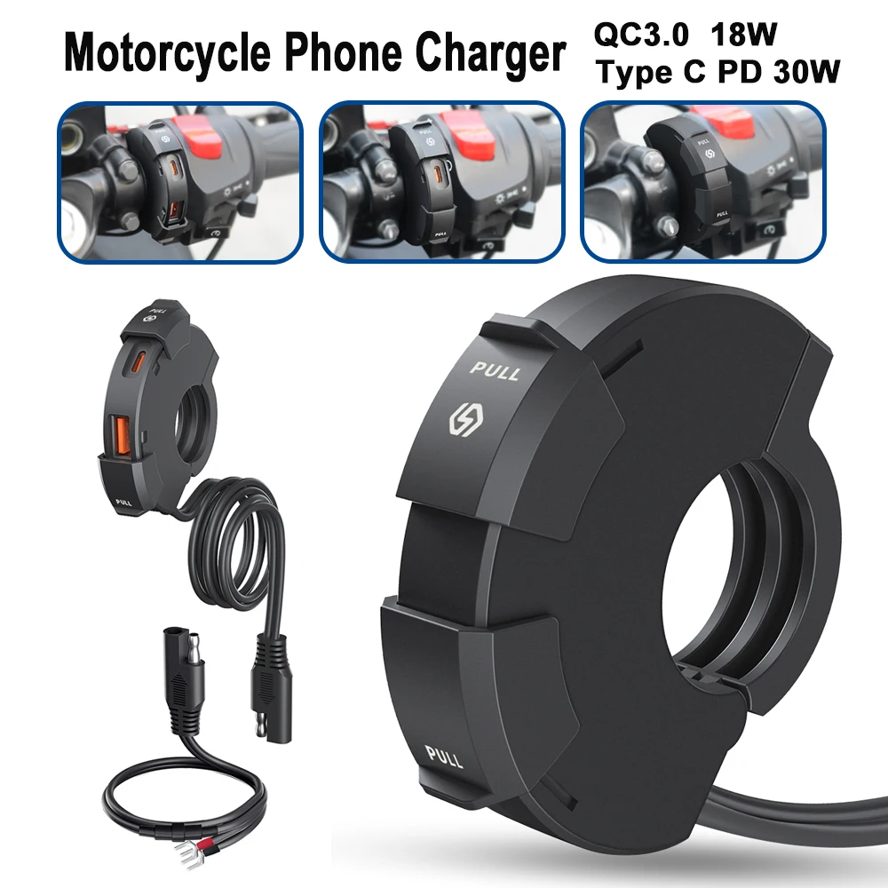 

DC12V-24V 2 Fast Charging Port Motorcycle Phone Charger USB 18W Type C 30W Waterproof QC3.0 PD USB Charge For Motor ATVs