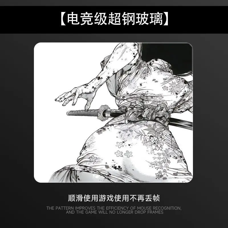 Japanese Black White Girl's Back Glass Mouse Pad without Locking Edge Mouse Pad Simple Pad Student Computer Laptop Table Mat