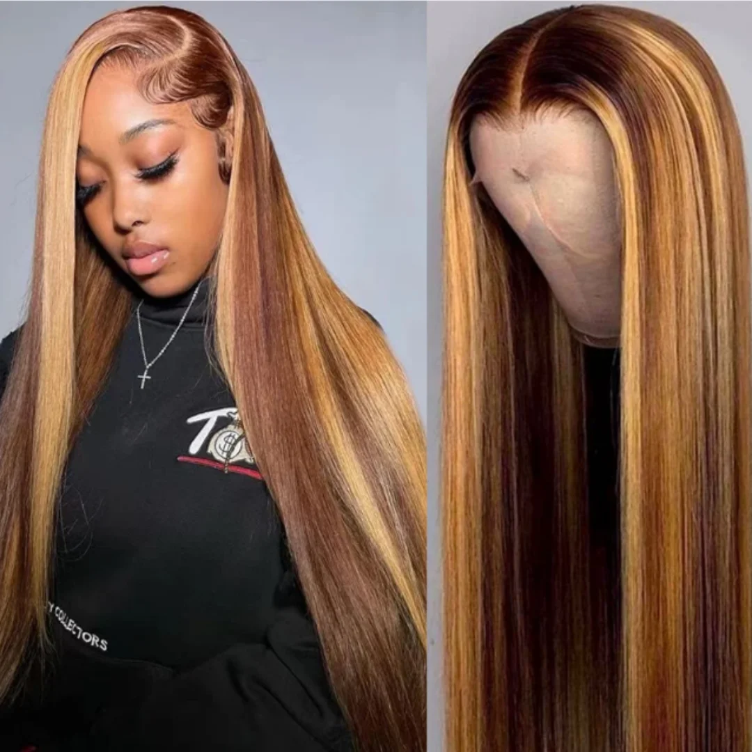 13x4 شفاف مستقيم الدانتيل شعر مستعار أمامي تسليط الضوء على خصلات الشعر المستعار الإنسان الملون للنساء البرازيلي العسل شقراء الدانتيل الباروكات الأمامية