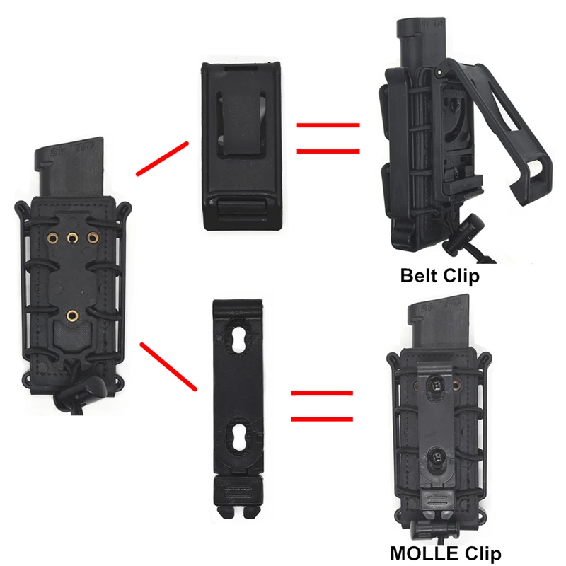 9mm Pistol Mag Carrier Holster Soft Shell Tactical Magazine Pouch Holder with Molle Clip and Belt Clip for for Airsoft Shooting