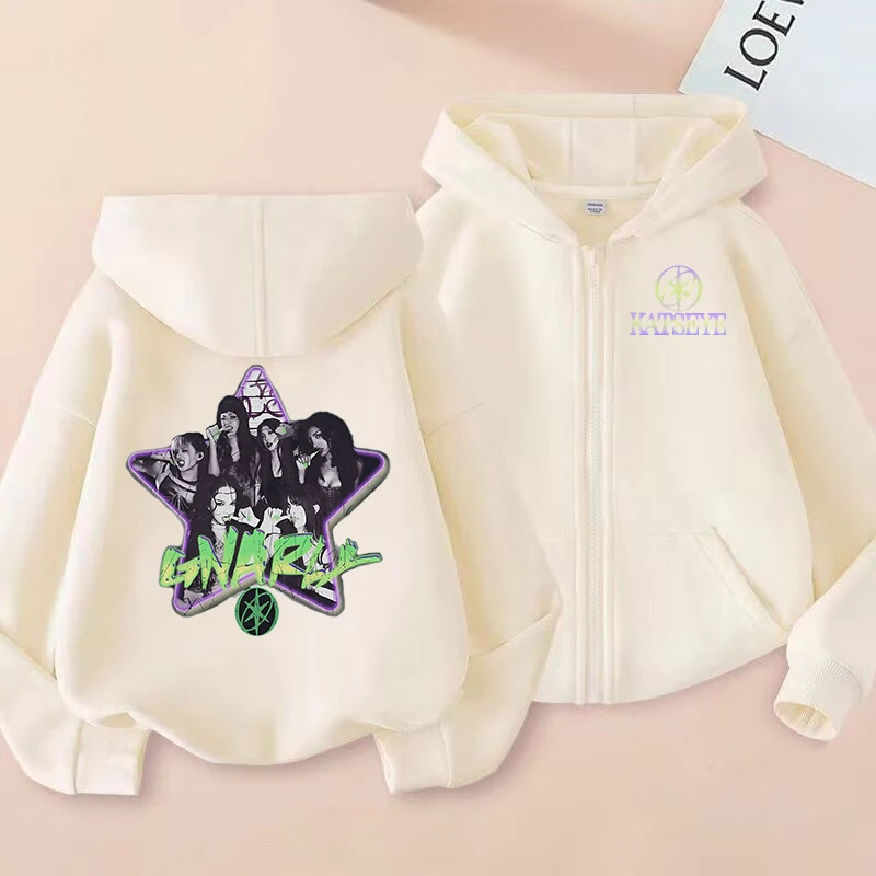 Zip Up Sweatshirts Kpop Katseye Printed Hoodie Children Clothes Kid Girls Boys Sweatshirt KATSEYE Zipper Hoody Baby Casual Tops