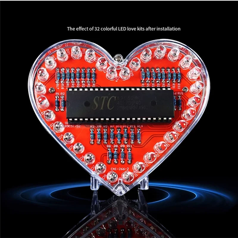 Modulo luce lampeggiante a LED RGB a forma di cuore Kit elettronico fai-da-te Lampada ad acqua Pratica di progetto di saldatura per studenti scolastici Durevole
