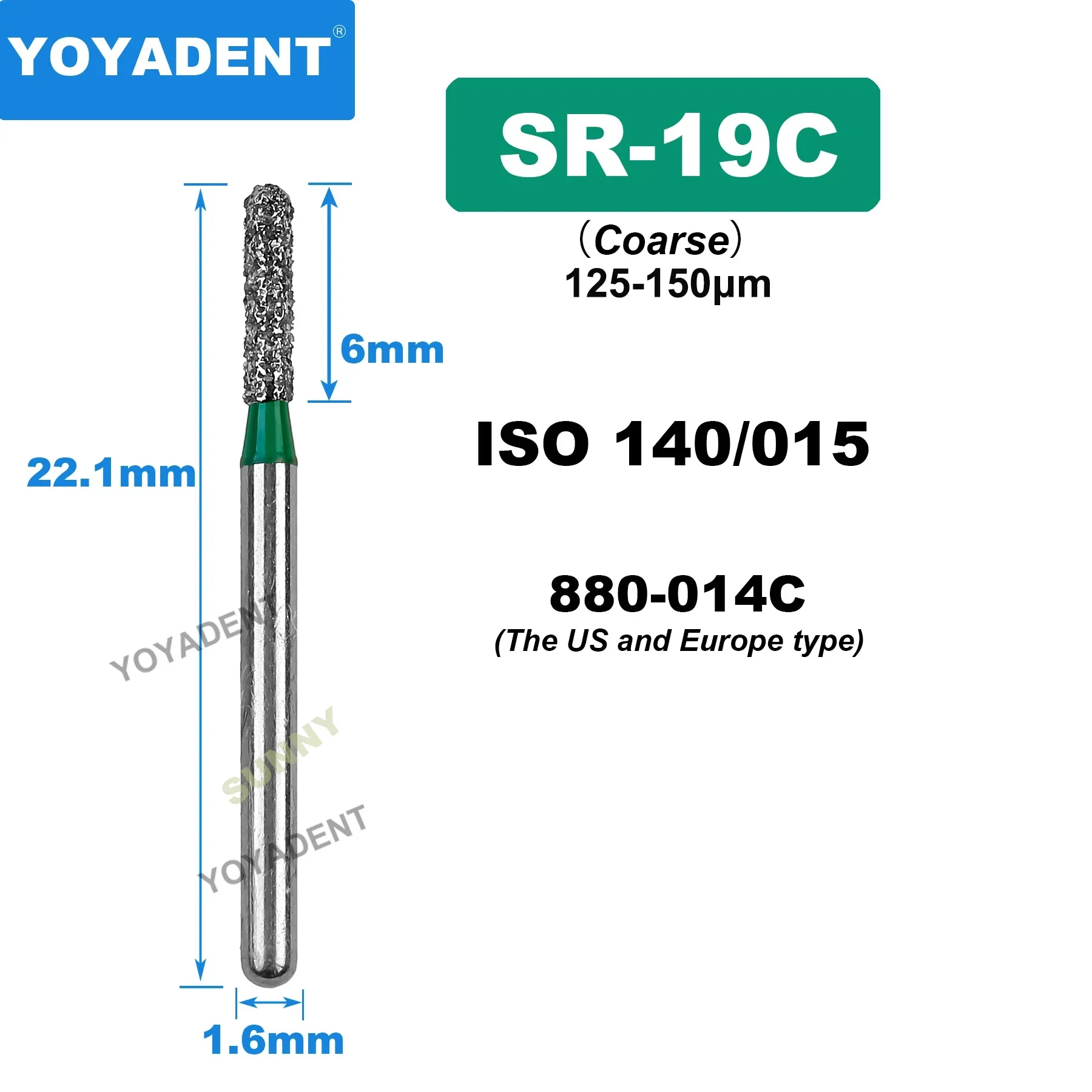 SR Type Dental Diamond Burs Tandheelkunde Boren Tandheelkundige Burs voor Hoge Snelheid Handstuk Tandarts Gereedschap Dia.1.6mm 10 stks/pak