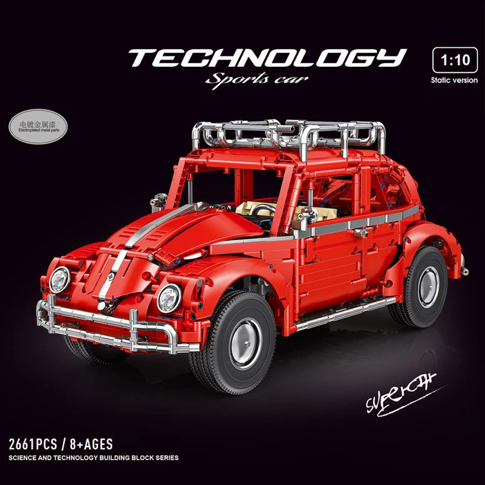 MOC 1:10 Skala Klasyczny Samochód Sportowy Red Beetle Model Klocki Konstrukcyjne Retro Pojazd Zestaw Klocków Zabawki dla Dzieci Dorosłych Prezenty