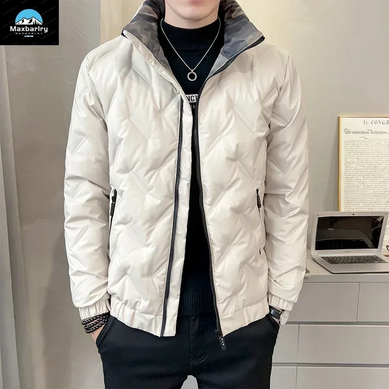 Men's Winter Down Jacket Casual Warm Goose Down Stand Collar Coat Outdoor Waterproof Lightweight Padding Short Men's Jacket