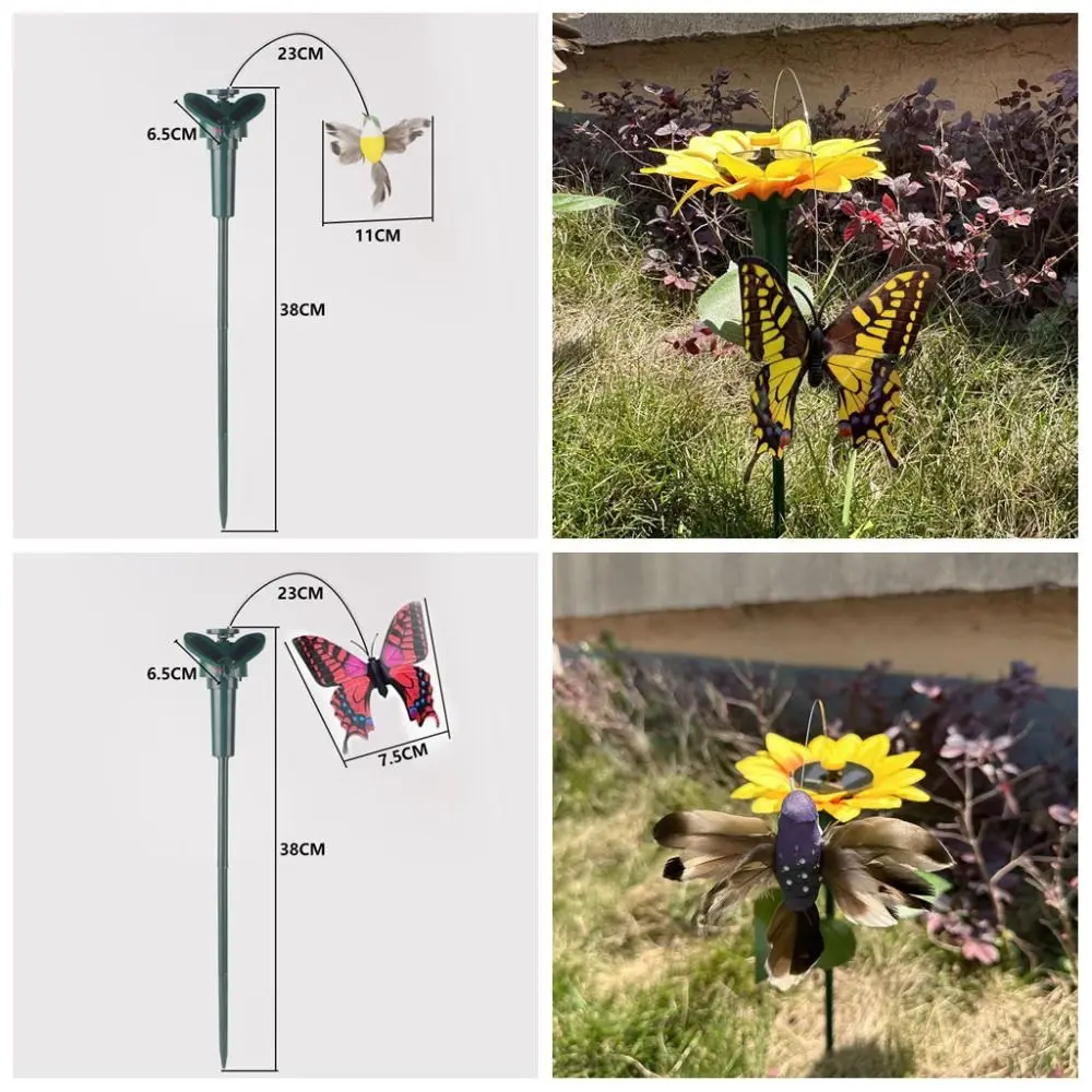 

Power Vibration Solar Rotating Bird Toy Stake Mounting Waterproof Solar Powered Flying Butterfly Wobble Design Fluttering Toy