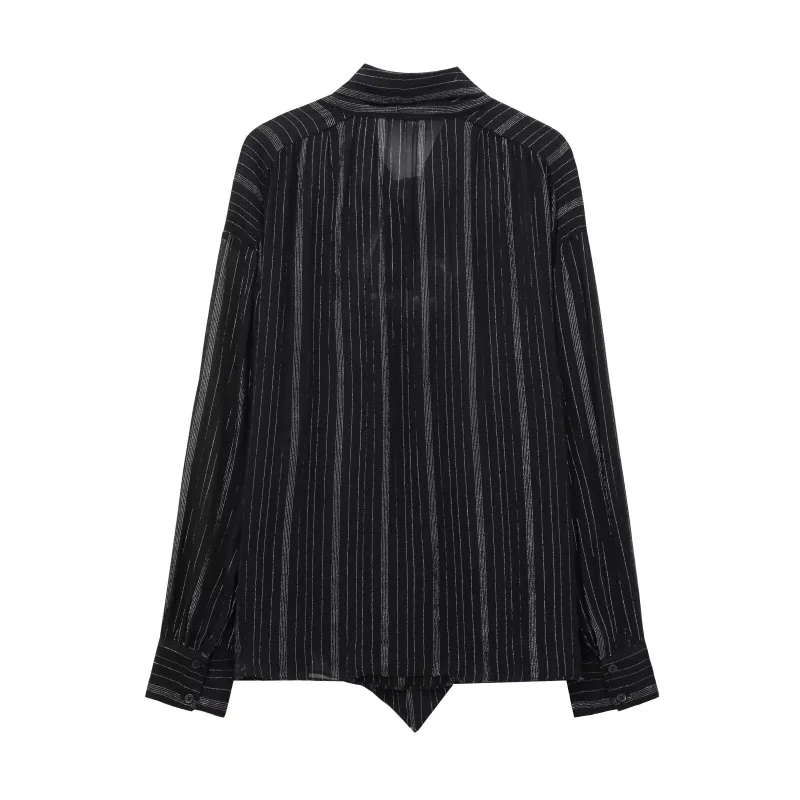 Vintage Blouse Black Striped Blouses for Lady Long Sleeve Shirt Autumn Women's Shirt Elegant Women's Luxury Blouses