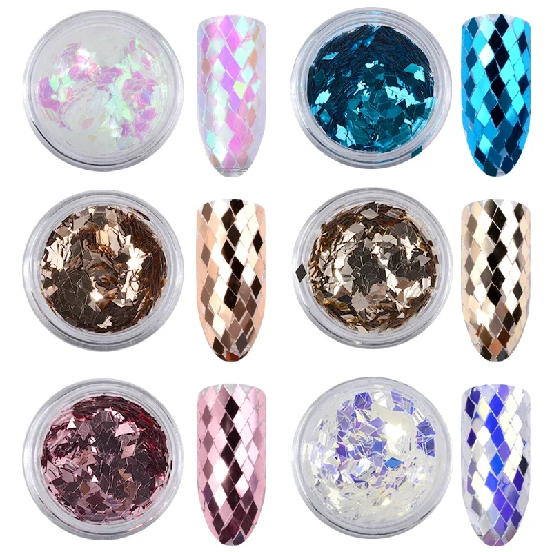 6 pezzi adesivi con paillette a rombo con paillettes glitter per unghie con diamanti scintillanti ultrasottili per la polvere di punte di decorazione di nail art