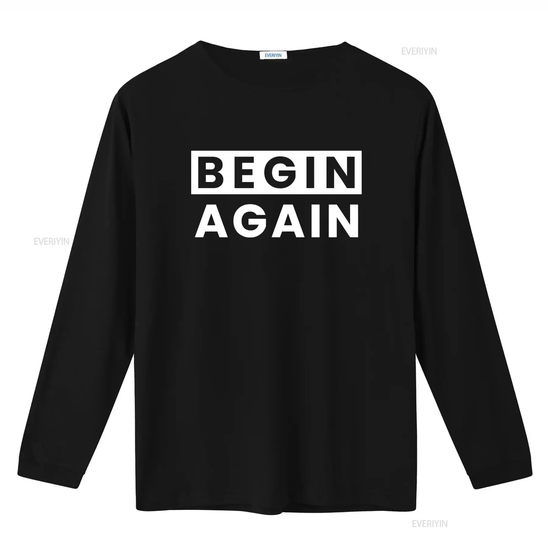 Men's Inspirational T Shirt with Motivational Quote 'Begin Again' for Mindset Attitude and New Beginnings vintage Washed