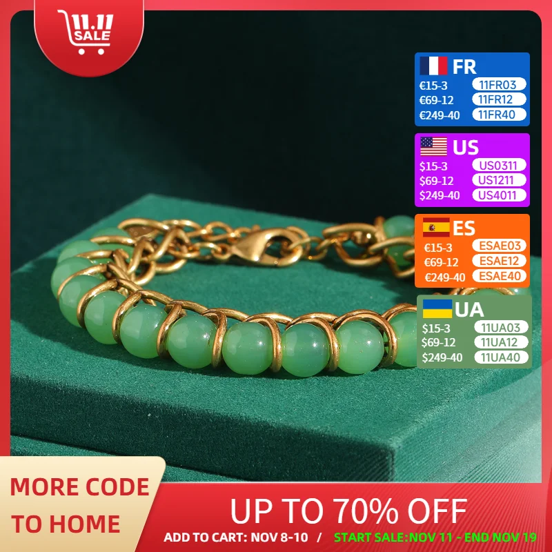 

Vintage Beaded Bracelets For Women Charm Light Green Jade Glaze Silk Twist Around Summer Jewelry Accessories Mothers Day Gift