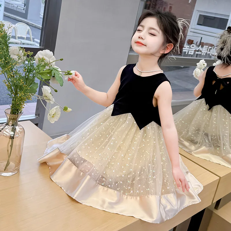 

Girl Summer One piece Dress Baby Girl Birthday Dresses Luxury for Kids 2026 New Elementary Girl Princess Party Sequin Dresses