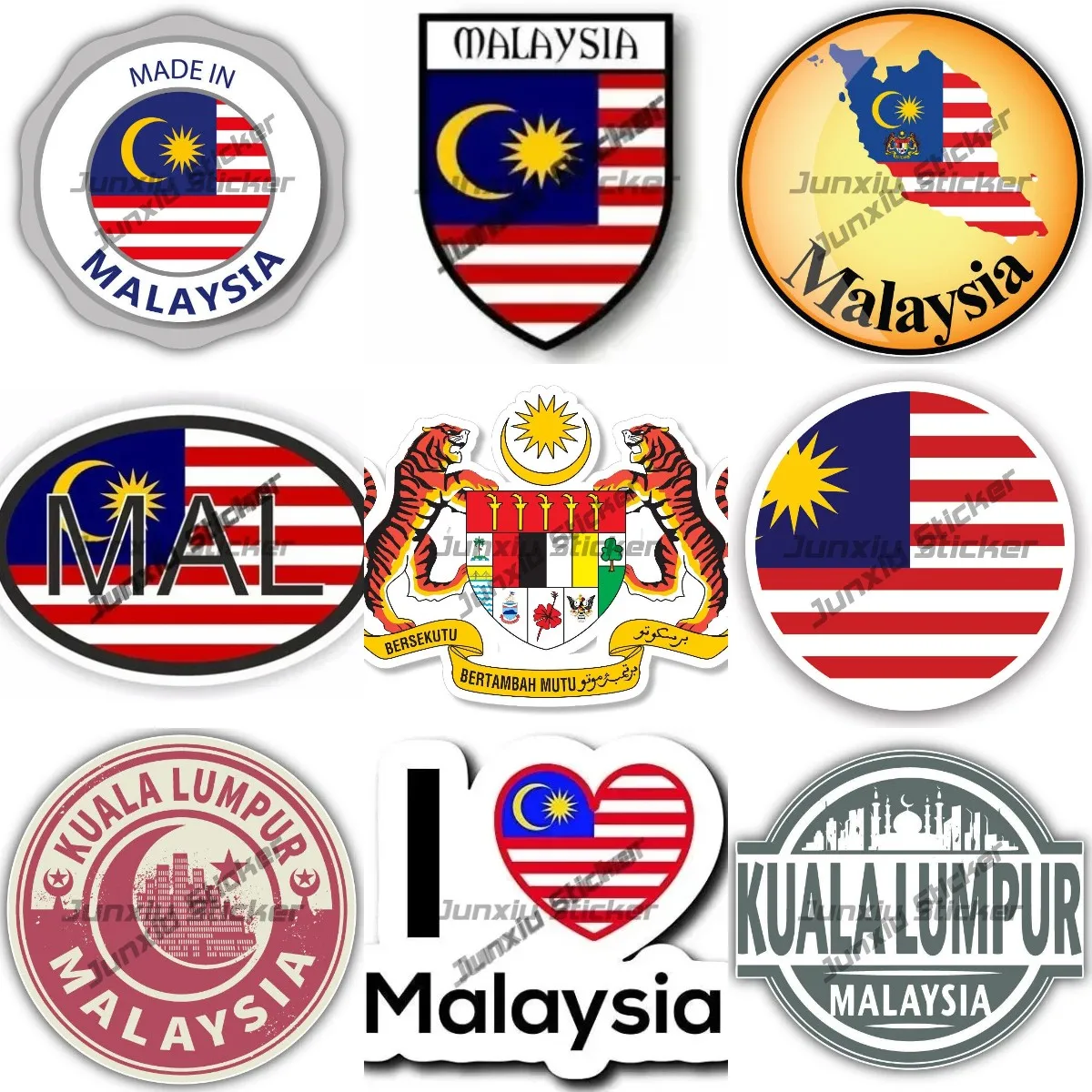 

Malaysia Coat of Arms Malaysian Seal Round Flag Country Code MY Oval Sticker with Flag Scratch-Proof Decal for Car Truck Bumper