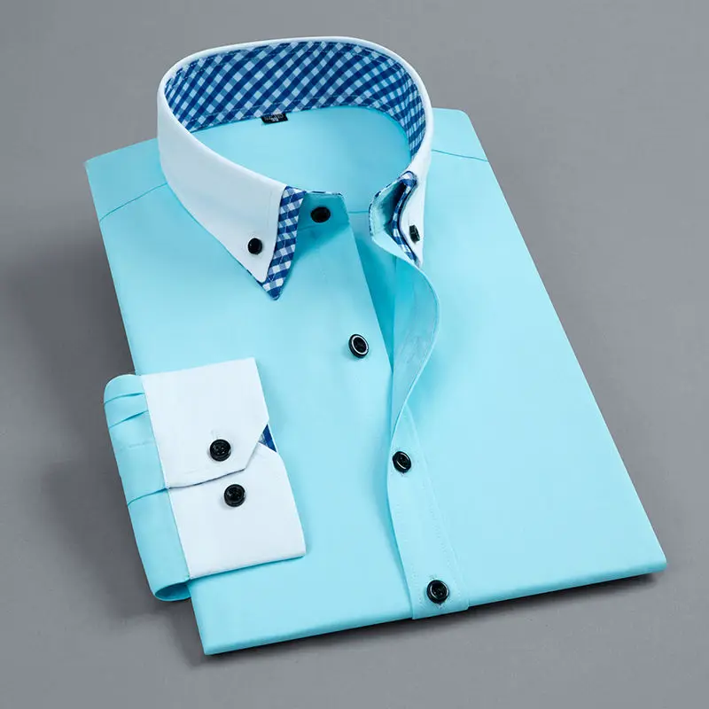 GOZBKF Men Long Sleeve Shirt White/Blue 7