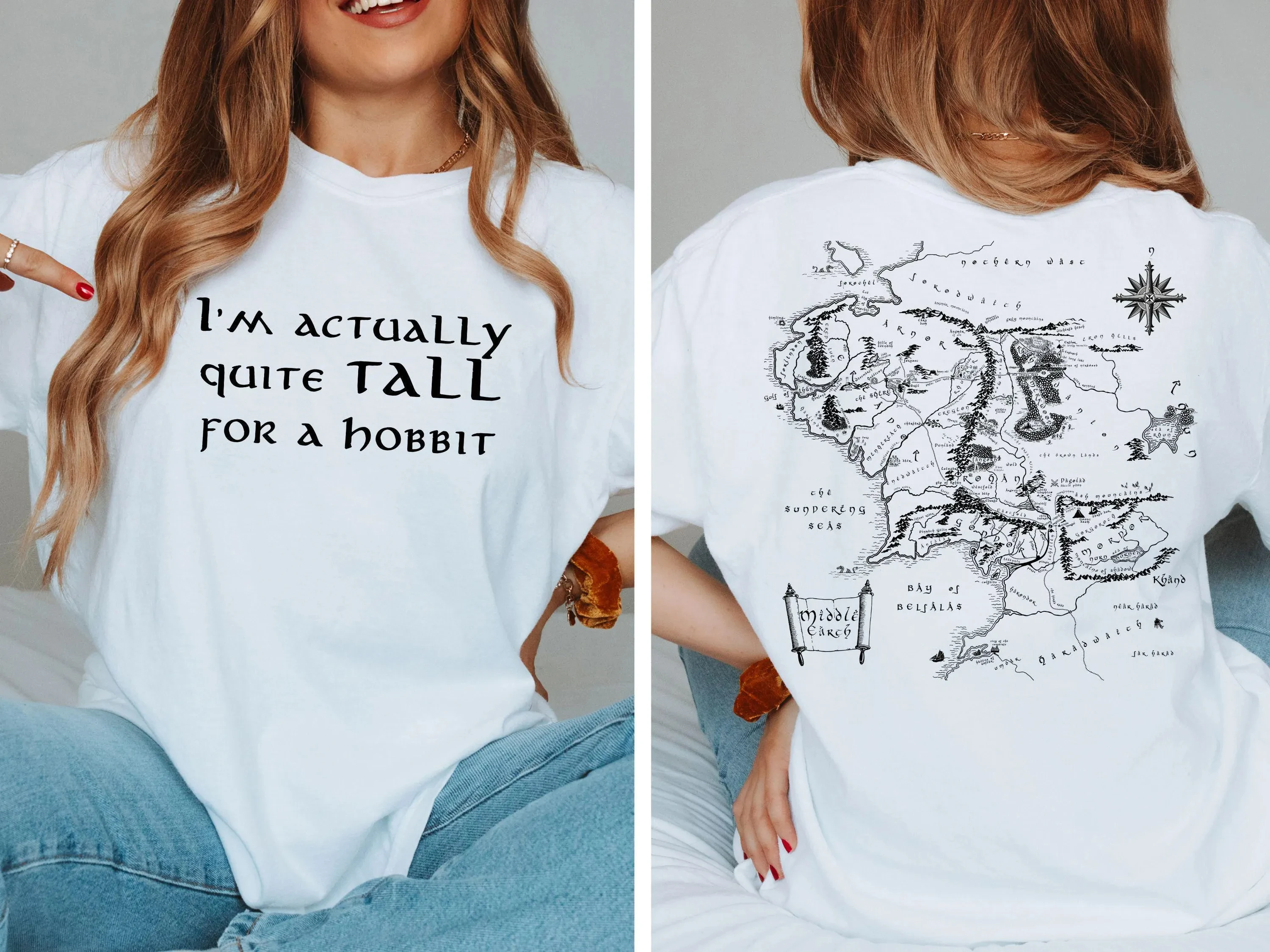 Camiseta de Hobbit Alto 'El Señor de los Anillos', Regalo Divertido para Geeks, Mapa de la Tierra Media, Bilbo Baggins, Gandalf, Mercancía Oficial, Tallas para Adultos