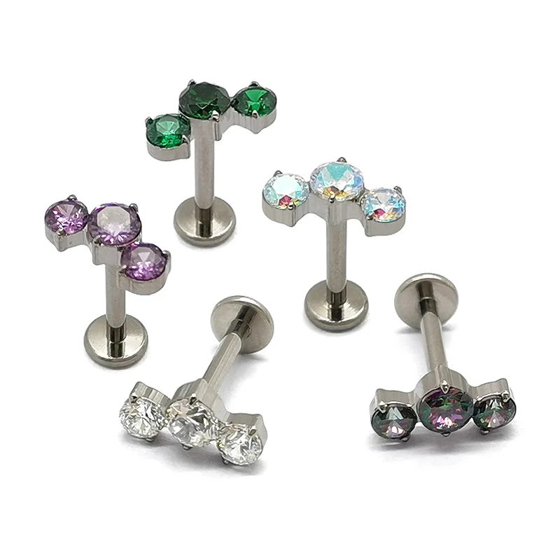 

G23 Titanium PIERC Labret Earring Thread 3 Marquise CZ Paved Top Cartilage Tragus Ear Lip Stud Helix Pircing Body Jewelry Unisex