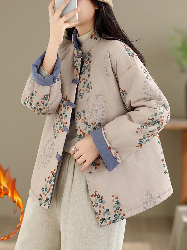 

Retro Chinese Sle Cotton Jaet Young Sle Stand Collar Thiened Cotton Linen Mixed Women's Winter Outerwear Coat