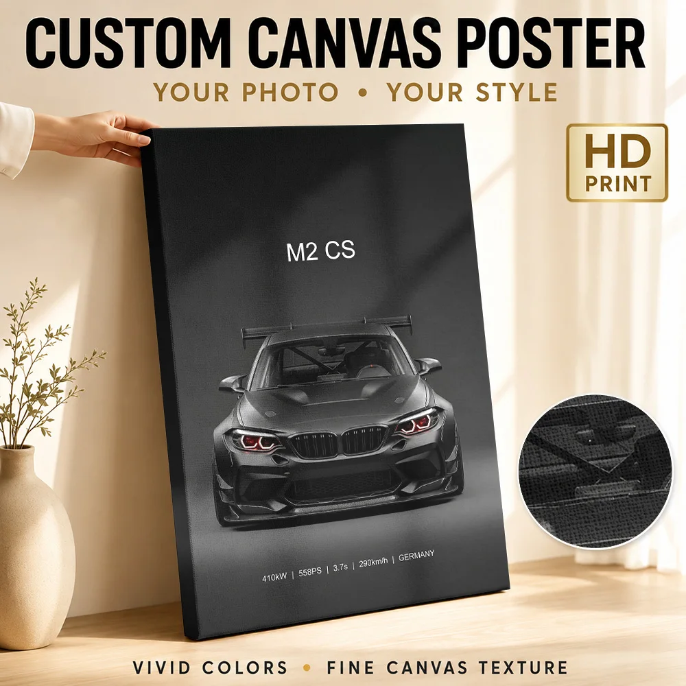 Angry Black German M2 CS Race Car Canvas Painting Poster Customized Photo Modern Minimalist Style Canvas Wall Art Garage Decor
