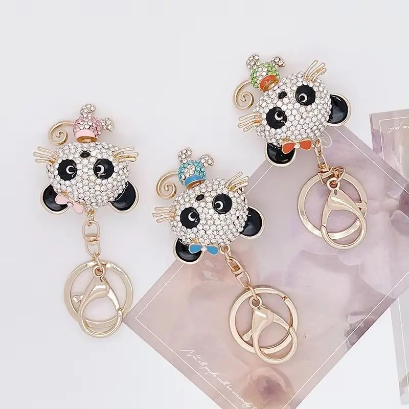 

Diamond Studded Cartoon Panda Keychain Creative Alloy Car Key Holder Women's Bag Accessory Metal Pendant