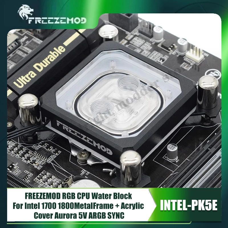 

FREEZEMOD RGB CPU Water Block For Intel 1700 1800,Metal Frame + Acrylic Cover, Aurora 5V ARGB SYNC, INTEL-PK5E