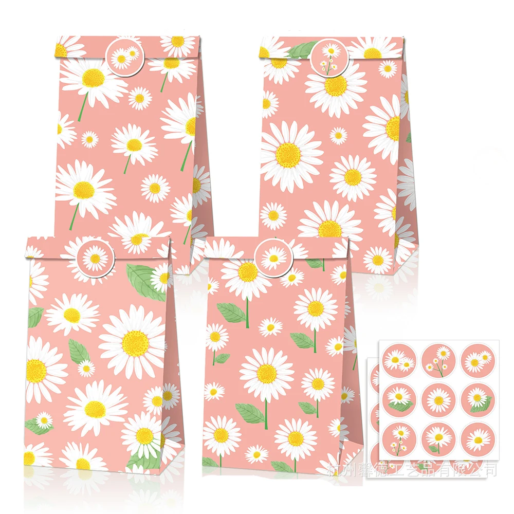 12 pz/set Little Daisy Theme Party sacchetti di carta Candy Box Cake Gift Bags Baby Shower forniture per bomboniere di compleanno